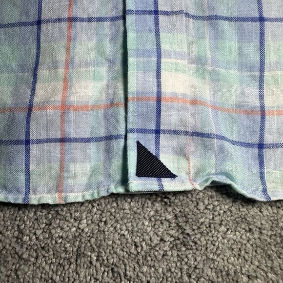 Untuckit 100% Linen Shirt Mens Large Blue Multi Plaid Stretch Lewis Short Sleeve - Picture 2 of 9